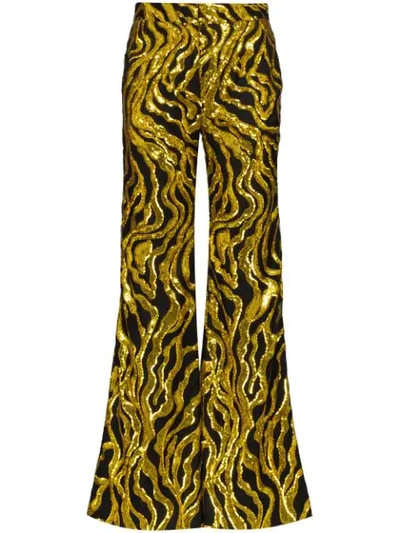 Shop Halpern Sequin-embellished Flared Trousers In Gold