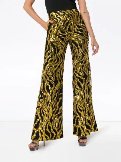 Shop Halpern Sequin-embellished Flared Trousers In Gold