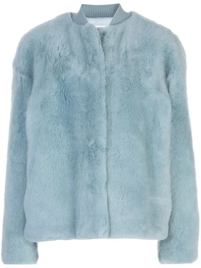 Shop Jil Sander Shearling Bomber Jacket In Blue