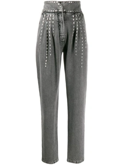 Shop Alberta Ferretti Stud Embellished Tapered Jeans In Grey