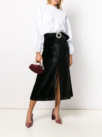Shop Miu Miu Crystal Embellished Buckle Velvet Skirt In Black