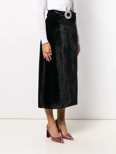 Shop Miu Miu Crystal Embellished Buckle Velvet Skirt In Black