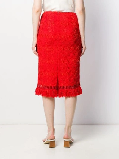 Shop Ermanno Scervino Fringed Pencil Skirt In Red