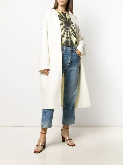 Shop Loewe Collarless Mid-length Coat In White