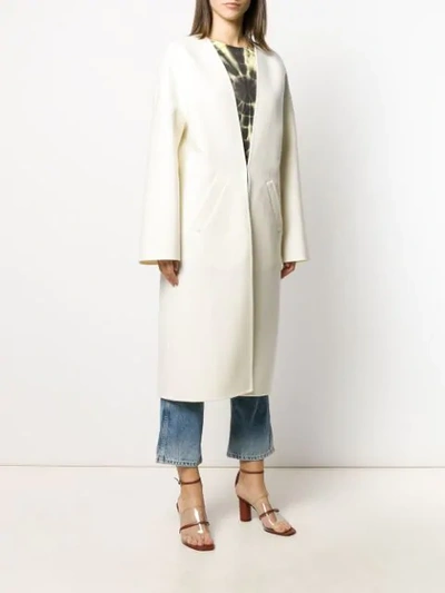 Shop Loewe Collarless Mid-length Coat In White