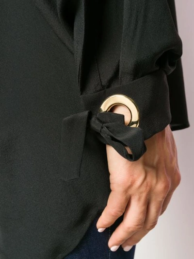 Shop L'autre Chose Silk Mandarin Shirt In Black