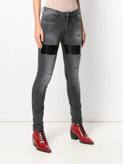 Shop Just Cavalli Distressed Patchwork Jeans In Grey