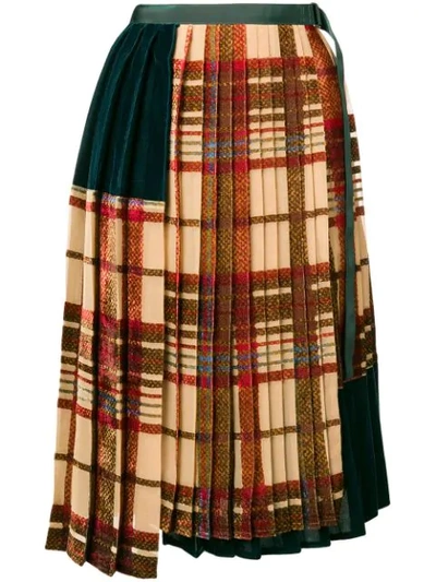 Shop Sacai Pleated Tartan Skirt In Neutrals