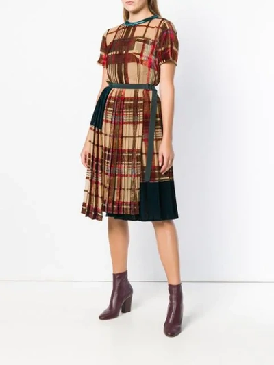 Shop Sacai Pleated Tartan Skirt In Neutrals