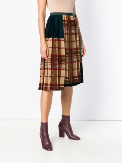 Shop Sacai Pleated Tartan Skirt In Neutrals