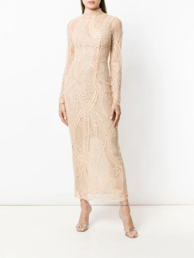 Shop Alessandra Rich Fitted Lace Gown In Neutrals