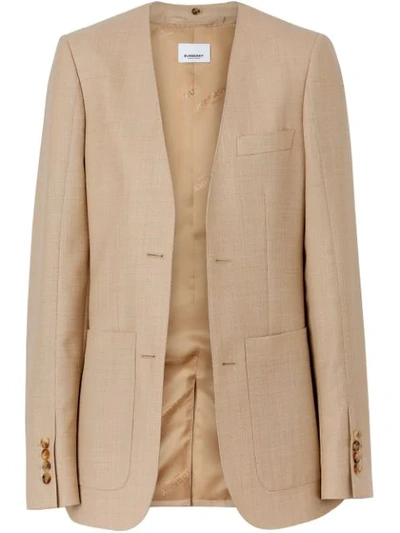 Shop Burberry Fish-scale Print Bib Detail Wool Tailored Jacket In Neutrals