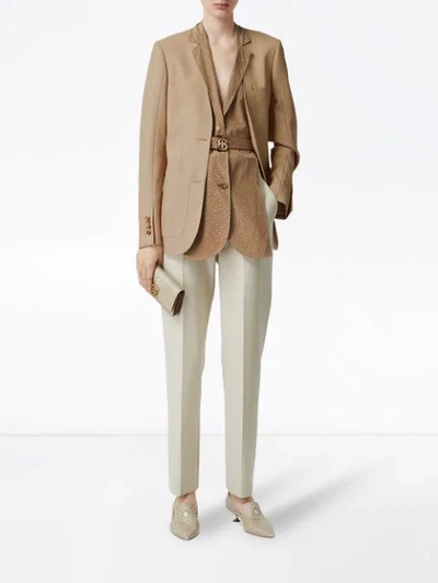 Shop Burberry Fish-scale Print Bib Detail Wool Tailored Jacket In Neutrals