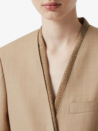 Shop Burberry Fish-scale Print Bib Detail Wool Tailored Jacket In Neutrals