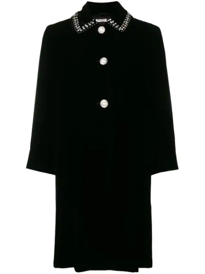Shop Miu Miu Embellished Collar Coat In Black