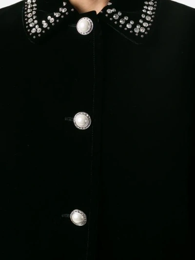 Shop Miu Miu Embellished Collar Coat In Black