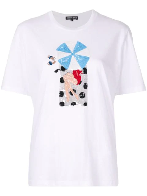 Markus Lupfer Alex Beach Girl Sequin T-Shirt In White | ModeSens