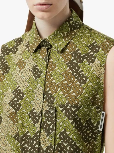 Shop Burberry Sleeveless Monogram Print Cotton Poplin Oversized Shirt In Green