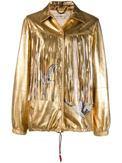 Shop Golden Goose Metallic Fringed Jacket In Gold