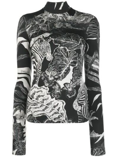 Shop Just Cavalli Printed Roll Neck Top In Black