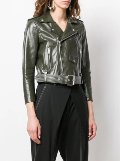 Shop Givenchy Zip Detailed Biker Jacket In Green