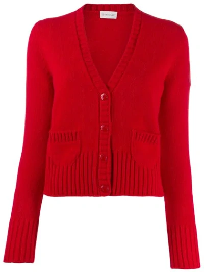Shop Moncler Rib-knit Trim Cardigan In Red