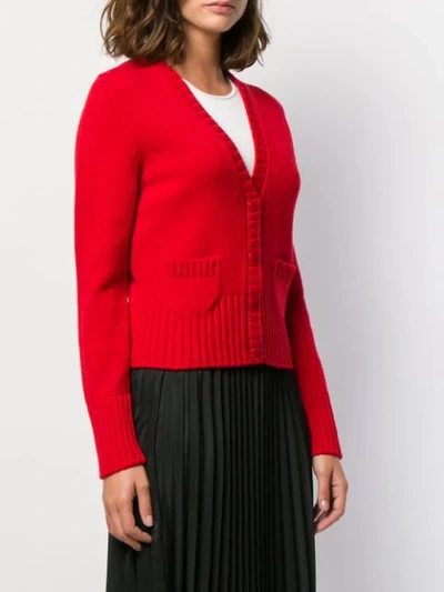 Shop Moncler Rib-knit Trim Cardigan In Red