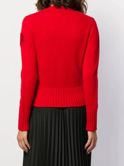 Shop Moncler Rib-knit Trim Cardigan In Red