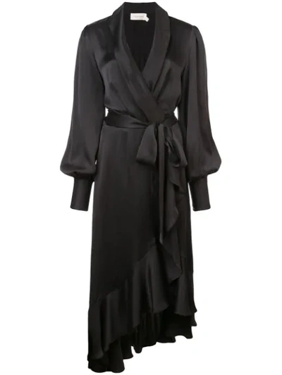 Shop Zimmermann Satin Wrap Dress - Black