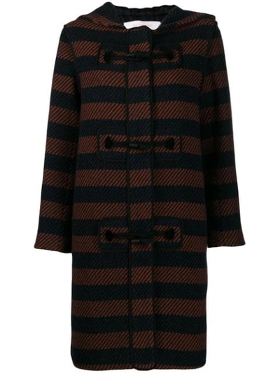 Shop See By Chloé Striped Duffle Coat In Blue