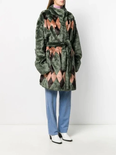 Shop Antik Batik Textured Furry Coat In Green