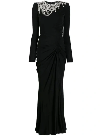 Shop Alexander Mcqueen Crystal-embellished Draped Dress In Black