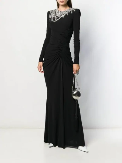 Shop Alexander Mcqueen Crystal-embellished Draped Dress In Black
