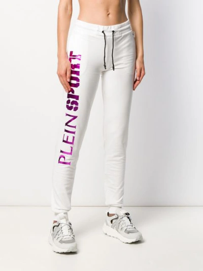 Shop Plein Sport Branded Track Pants In White