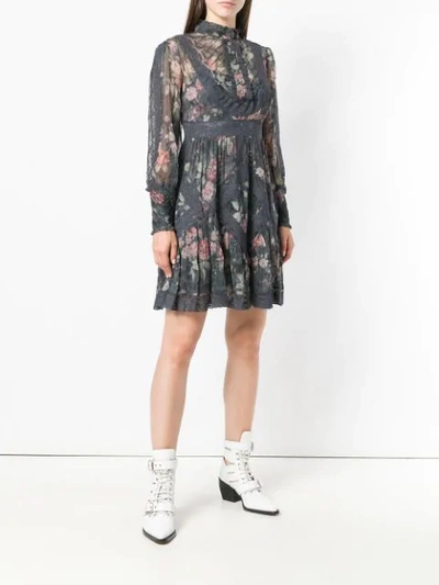 Shop Zimmermann Floral Print Mini Dress In Grey