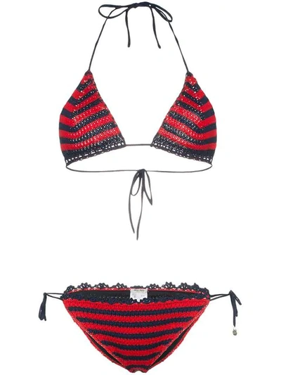 Shop Miu Miu Crocheted Triangle Bikini Set In Red