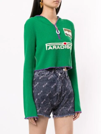 Shop Ground Zero Hooded Cropped Jumper In Green