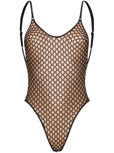 Shop Agent Provocateur Tamsyn Mesh Overlay High Waisted Swimsuit In Brown