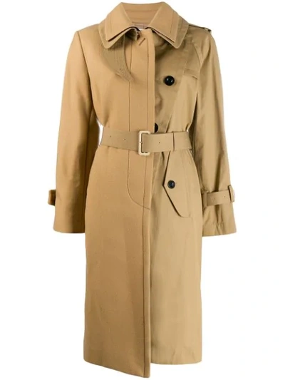 Shop Sacai Belted Trench Coat In Neutrals