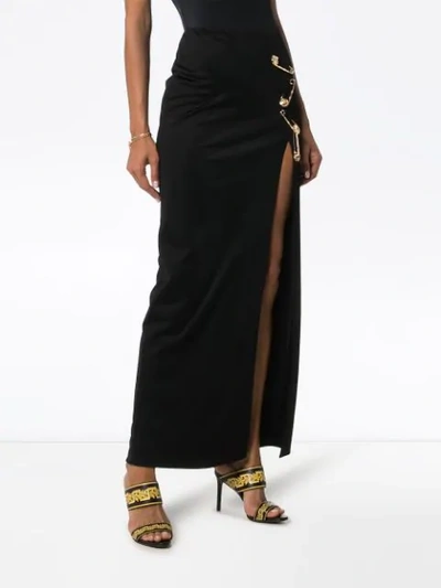 Shop Versace Safety Pin Maxi Skirt In Black