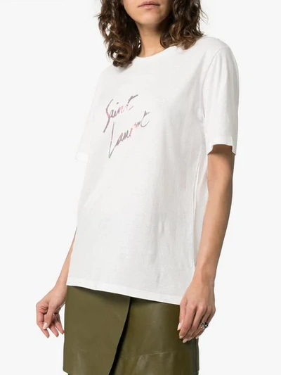 Shop Saint Laurent Logo Print Cotton T-shirt In White