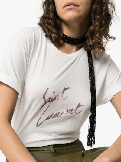 Shop Saint Laurent Logo Print Cotton T-shirt In White