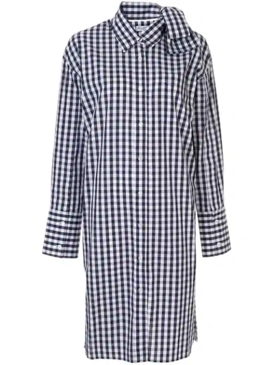 Shop Jw Anderson Check Bow Collar Shirt Dress In Blue