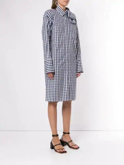 Shop Jw Anderson Check Bow Collar Shirt Dress In Blue