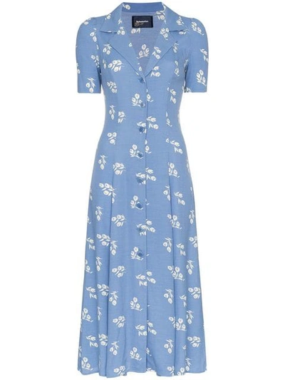 Shop Reformation Clarice Floral Print Buttoned Dress - Blue