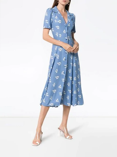 Shop Reformation Clarice Floral Print Buttoned Dress - Blue