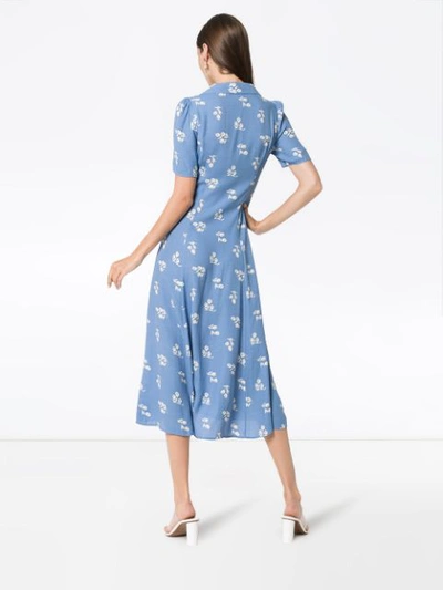 Shop Reformation Clarice Floral Print Buttoned Dress - Blue