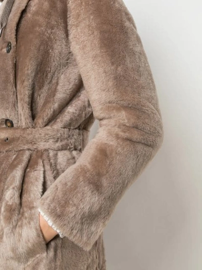 Shop Brunello Cucinelli Double-breasted Hooded Coat In Brown