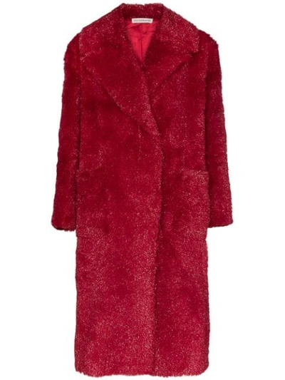 Shop Vika Gazinskaya Faux Fur Long Coat In Red