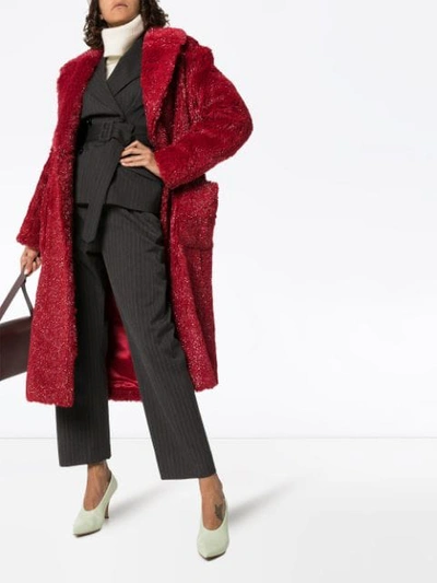 Shop Vika Gazinskaya Faux Fur Long Coat In Red